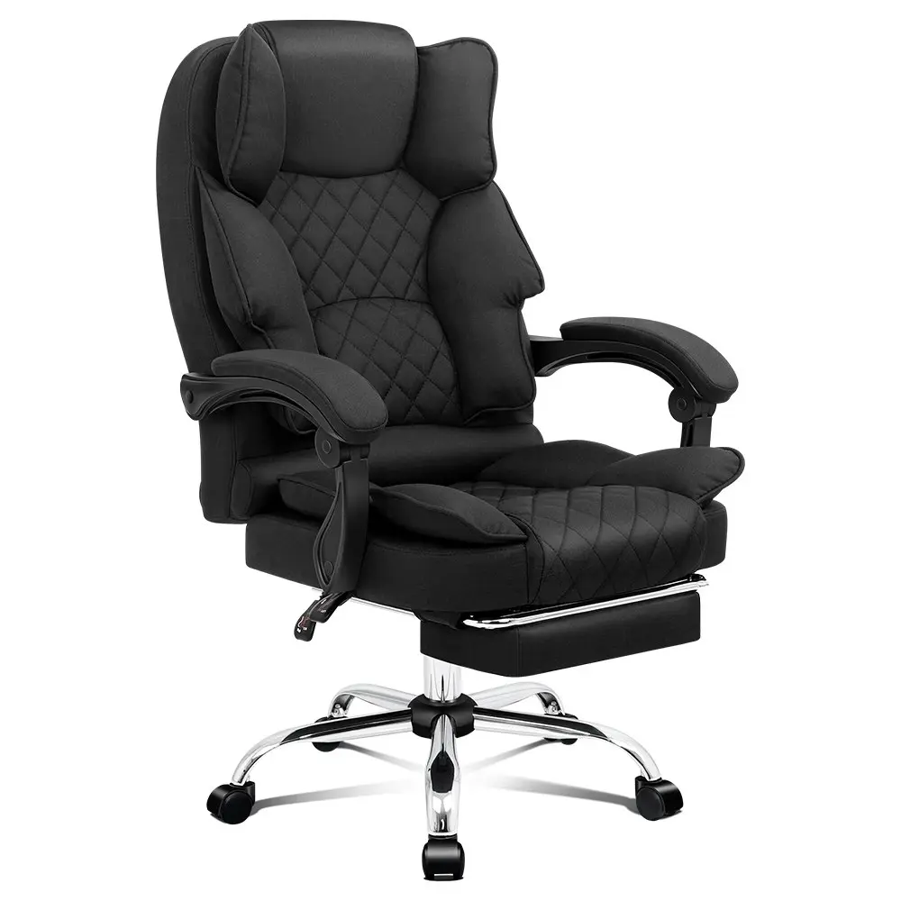 Alfordson Office Chair Deluxe Fabric Executive - Black (With Footrest)