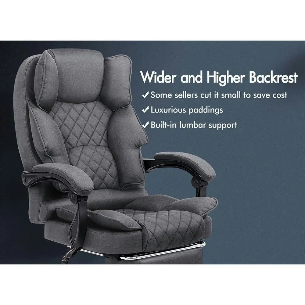 Alfordson Office Chair Deluxe Fabric Executive - Grey (With Footrest)