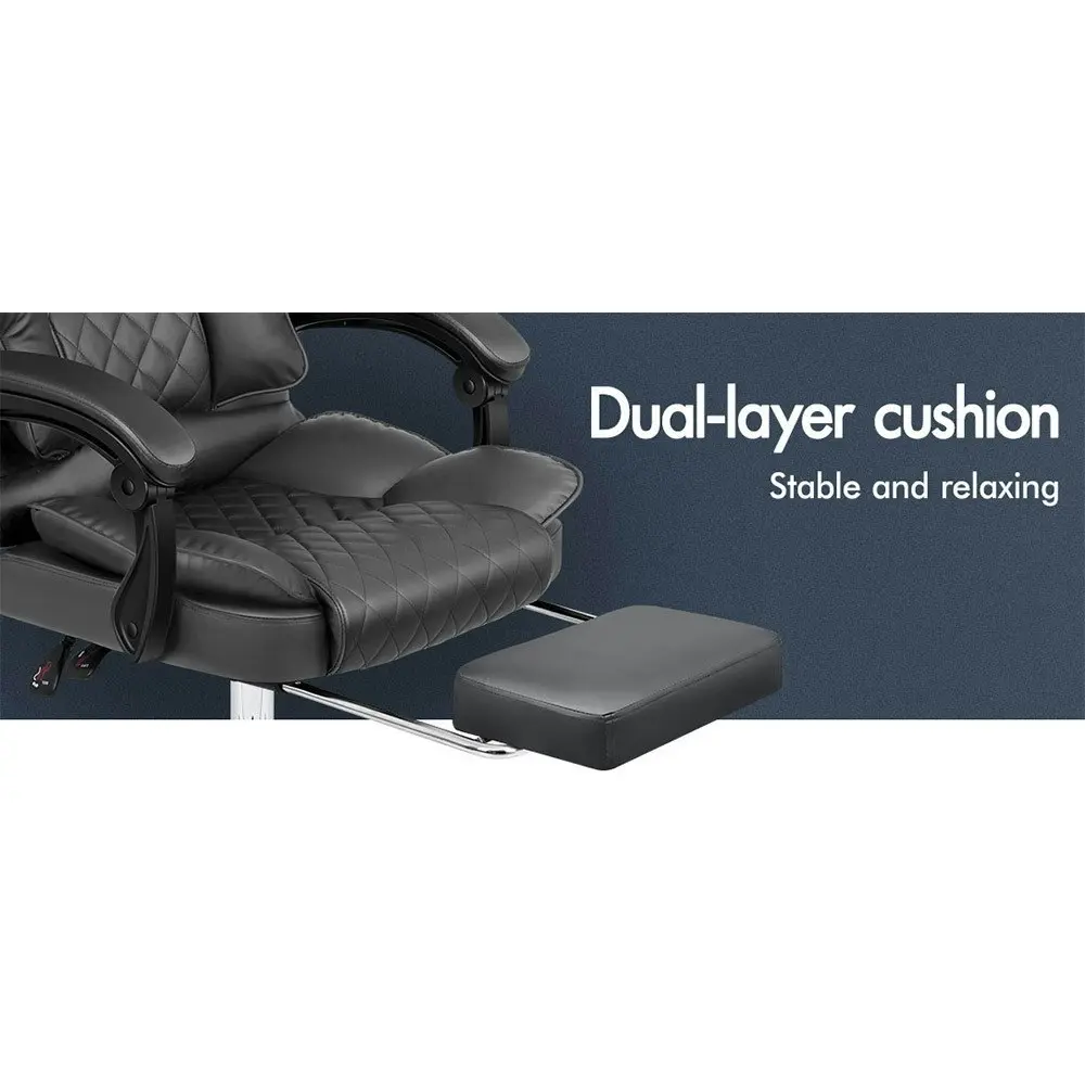 Alfordson Office Chair Deluxe PU Leather Executive - Grey (With Footrest)