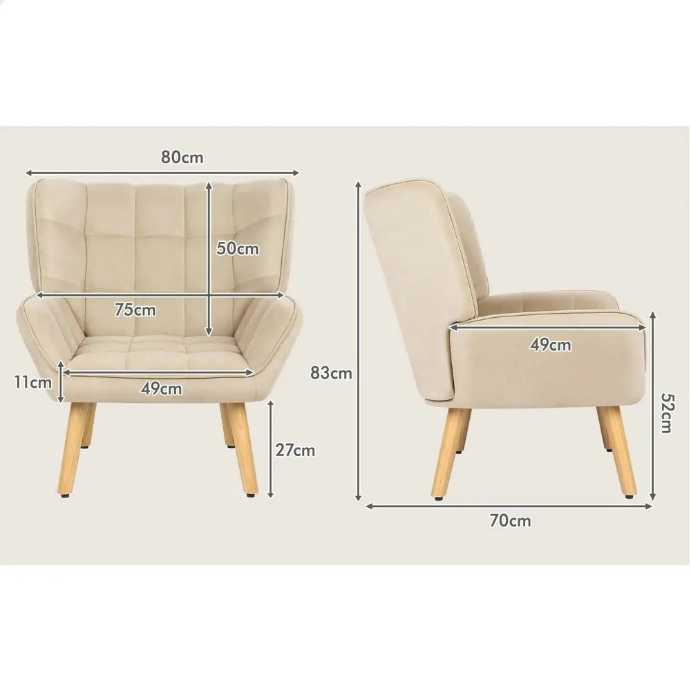 Alfordson Wooden Armchair Tub Chair Velvet Beige