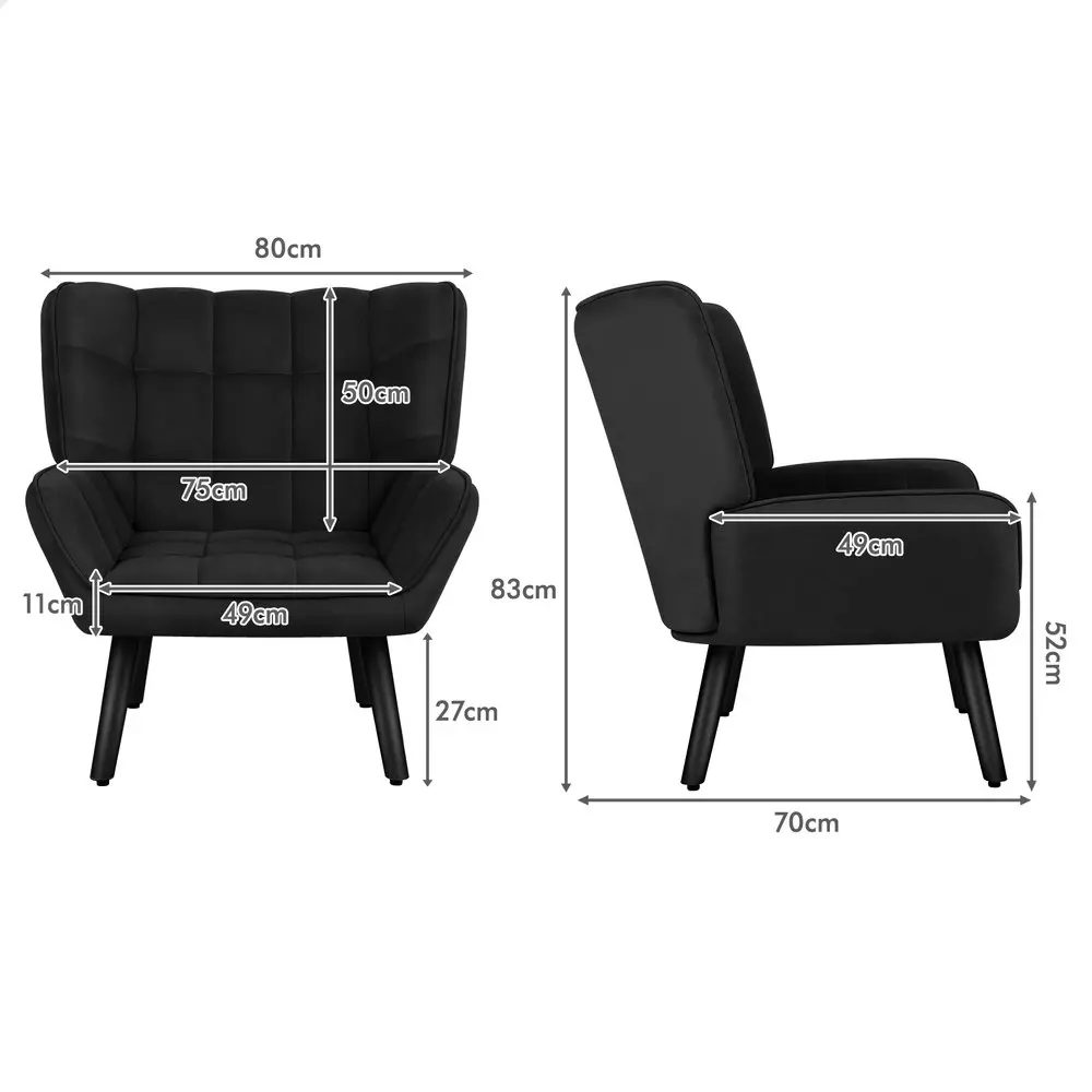 Alfordson Wooden Armchair Tub Chair Velvet Black