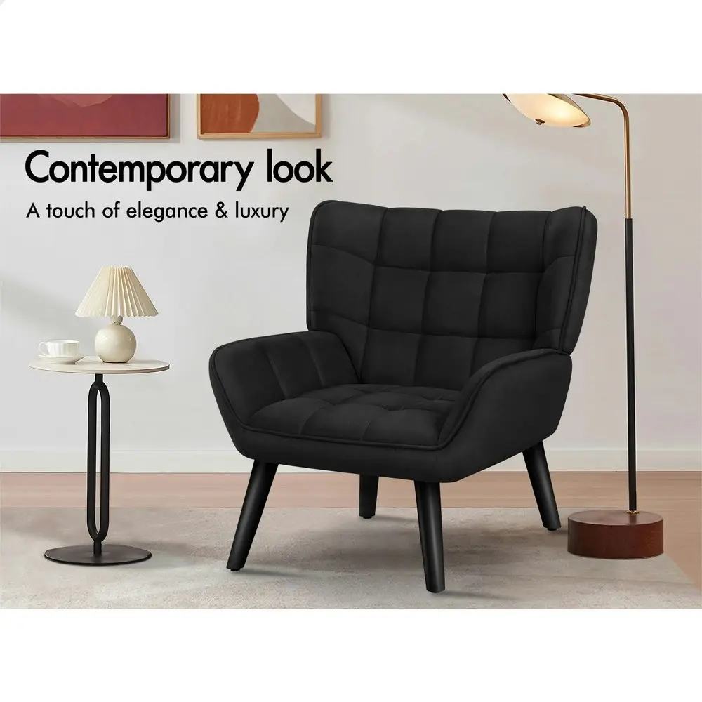 Alfordson Wooden Armchair Tub Chair Velvet Black