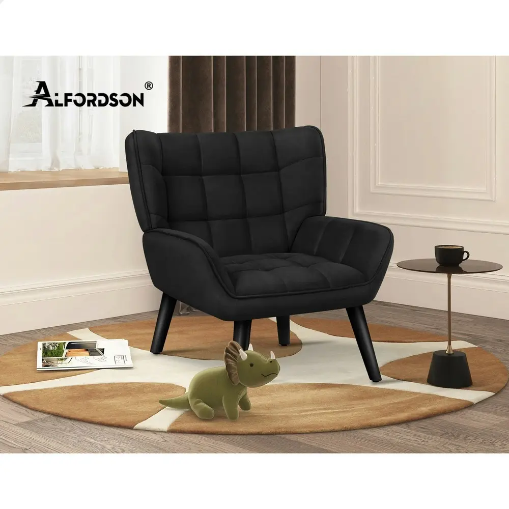 Alfordson Wooden Armchair Tub Chair Velvet Black