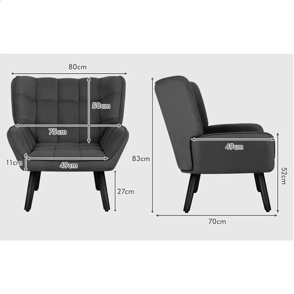 Alfordson Wooden Armchair Tub Chair Velvet Dark Grey