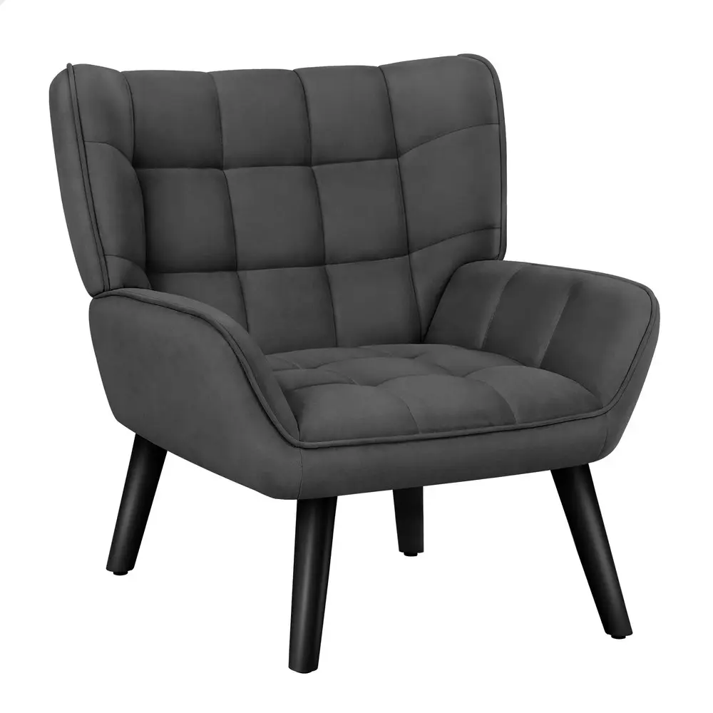 Alfordson Wooden Armchair Tub Chair Velvet Dark Grey