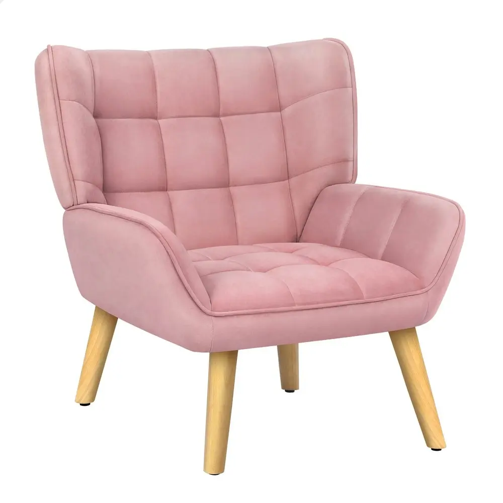 Alfordson Wooden Armchair Tub Chair Velvet Pink