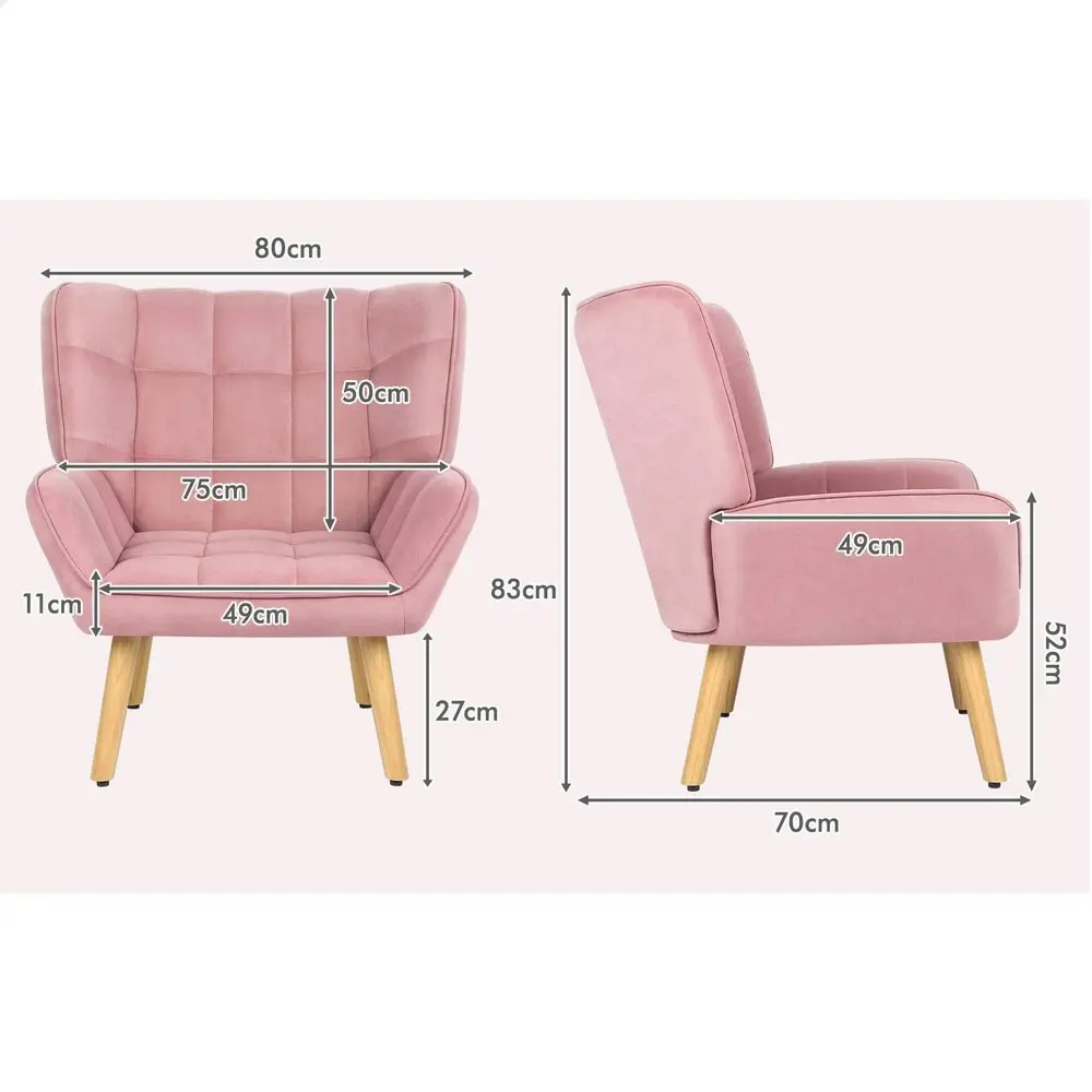 Alfordson Wooden Armchair Tub Chair Velvet Pink