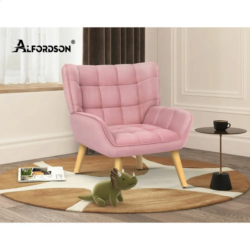 Alfordson Wooden Armchair Tub Chair Velvet Pink