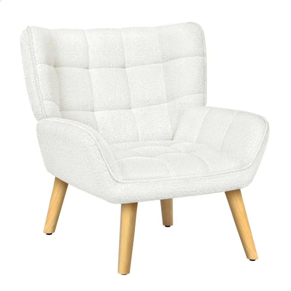 Alfordson Wooden Armchair Tub Chair Boucle White