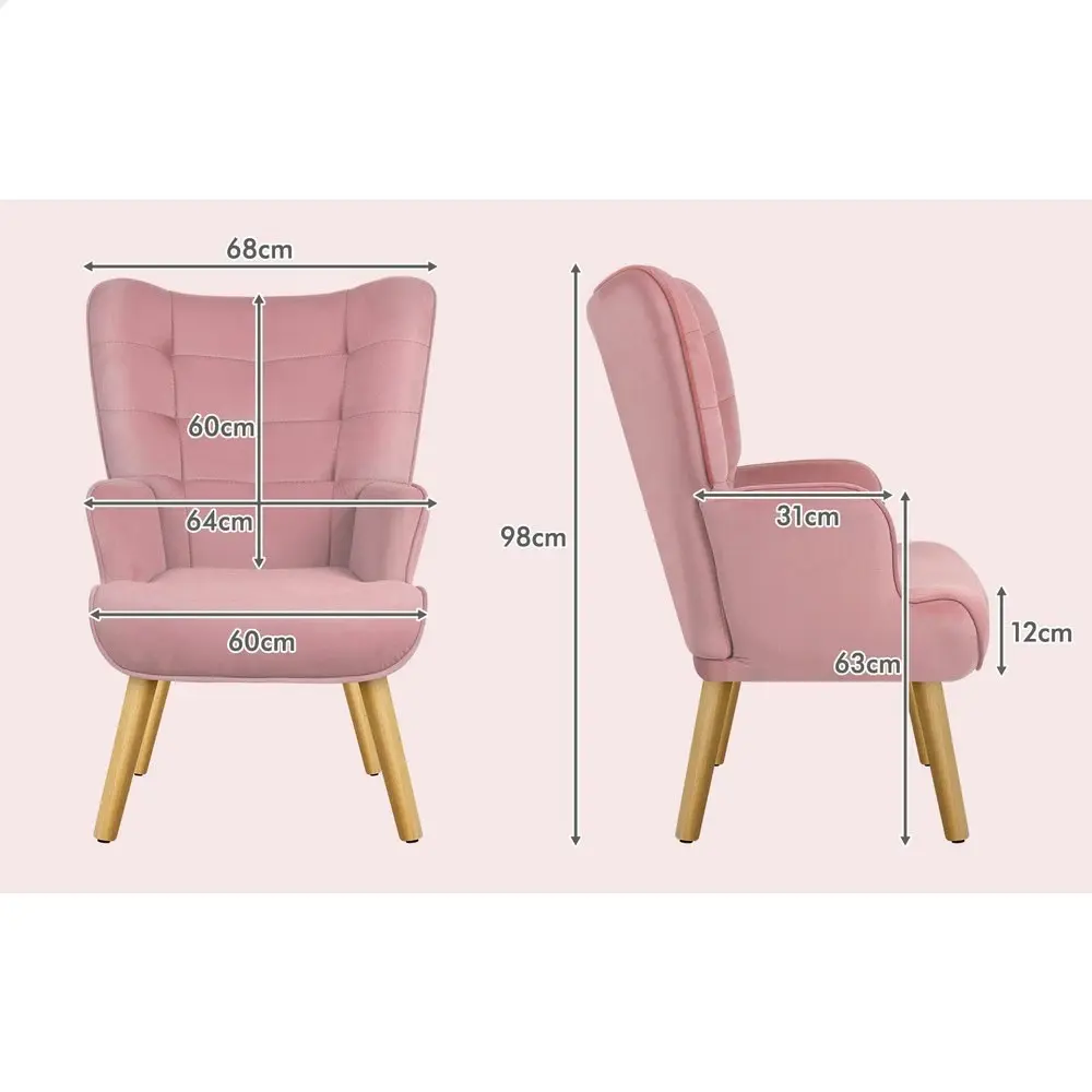 Alfordson Wooden Armchair Accent Chair Ottoman Velvet Pink