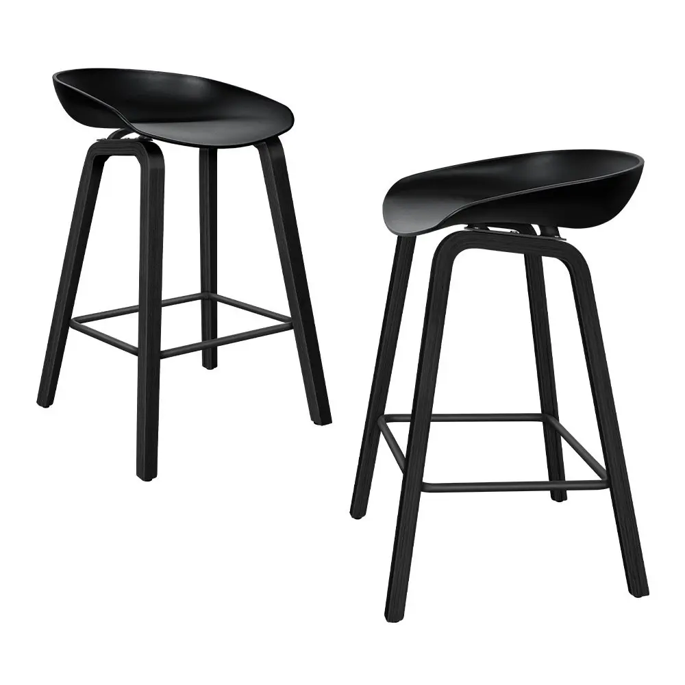 Alfordson Bar Stools Wooden Chairs All Black X2