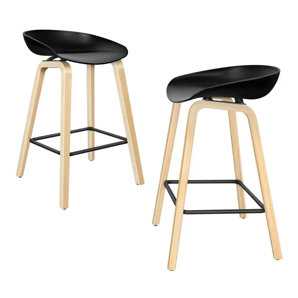 Alfordson Bar Stools Wooden Chairs Black X2