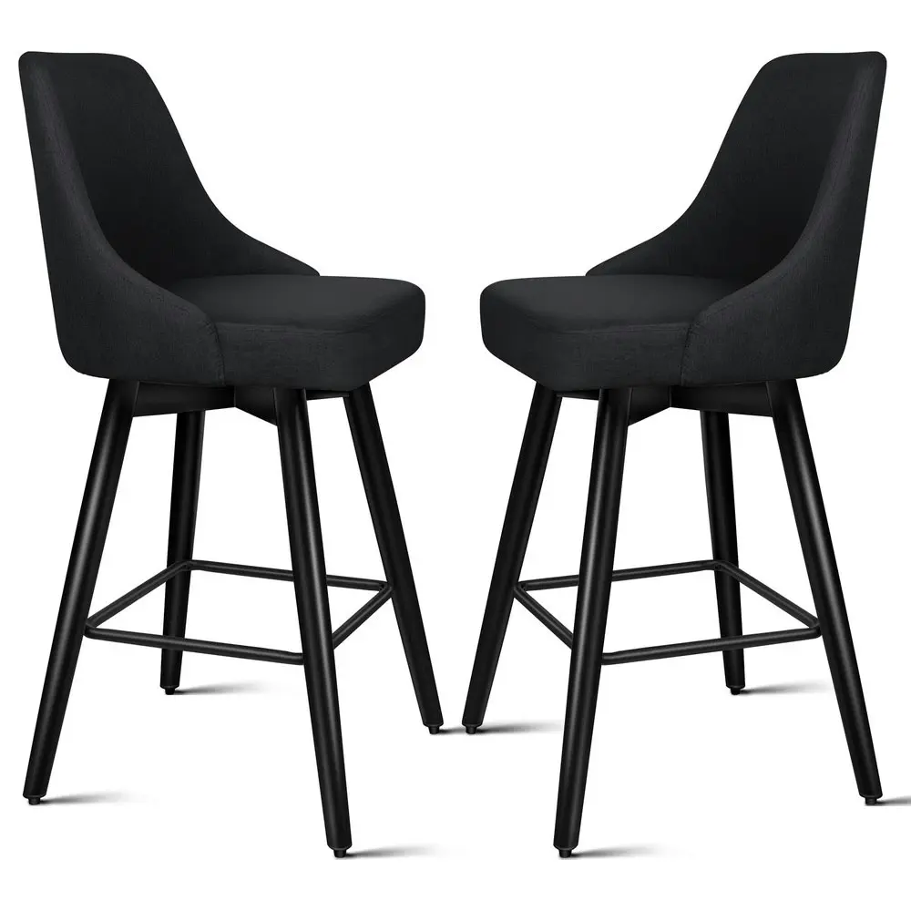 Alfordson 2x Swivel Bar Stools Kitchen Dining Chair Cafe Wooden All Black