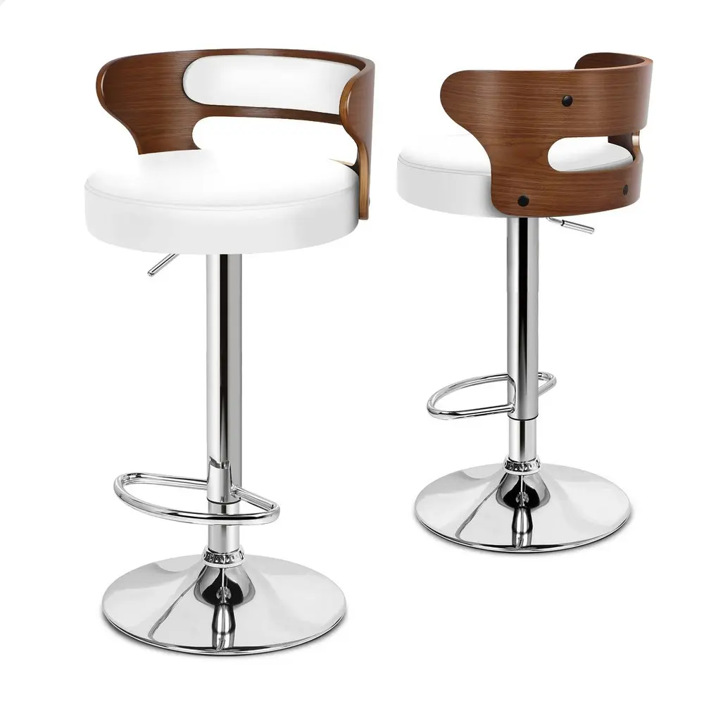 Alfordson 2x Bar Stool Kitchen Swivel Chair Wooden Leather Ramiro White