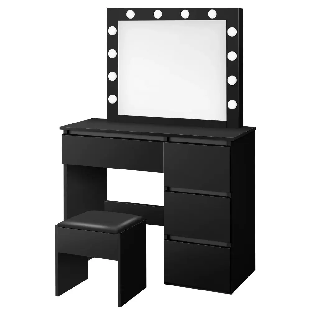 Alfordson Dressing Table Stool Set 12 Bulbs Black