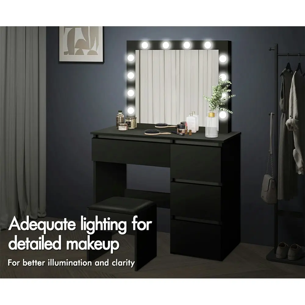 Alfordson Dressing Table Stool Set 12 Bulbs Black