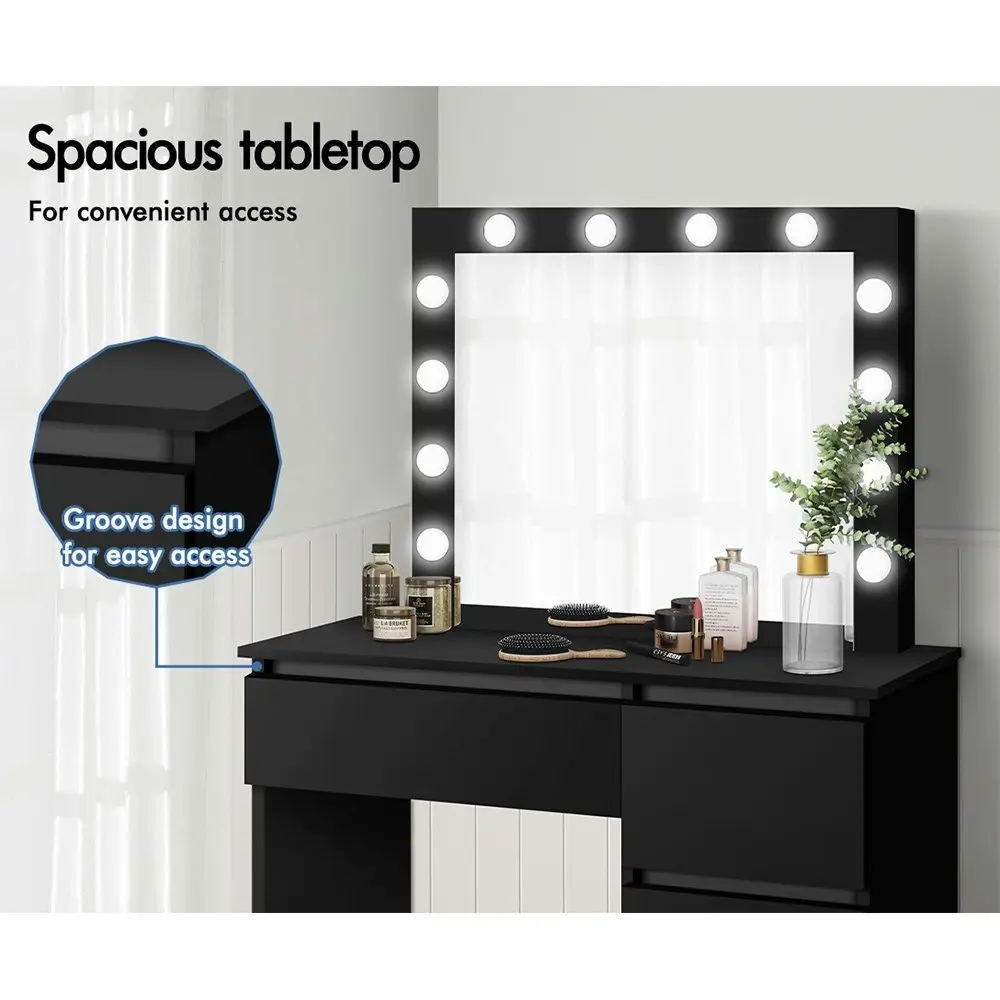 Alfordson Dressing Table Stool Set 12 Bulbs Black