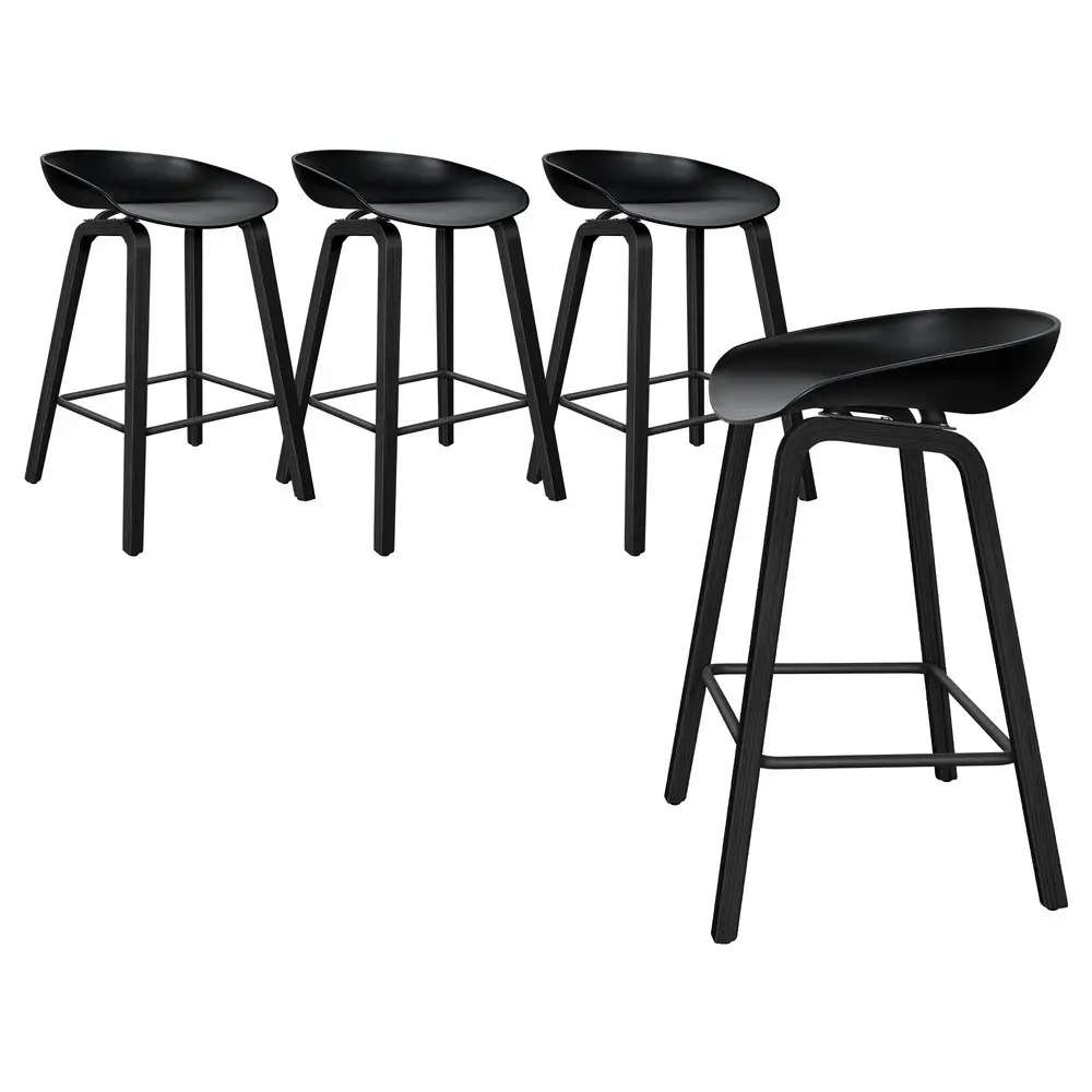 Alfordson Bar Stools Wooden Chairs All Black X4