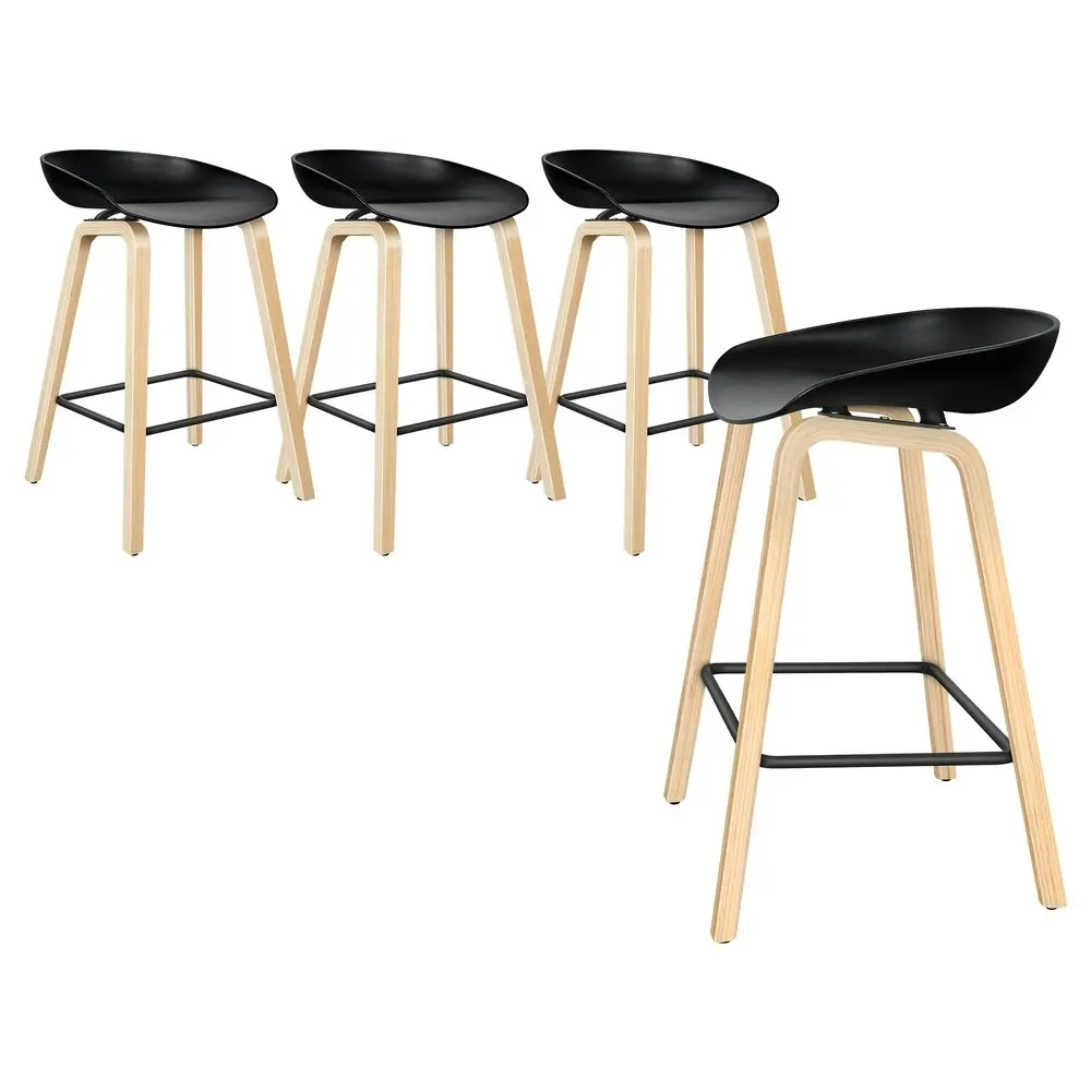 Alfordson Bar Stools Wooden Chairs Black X4