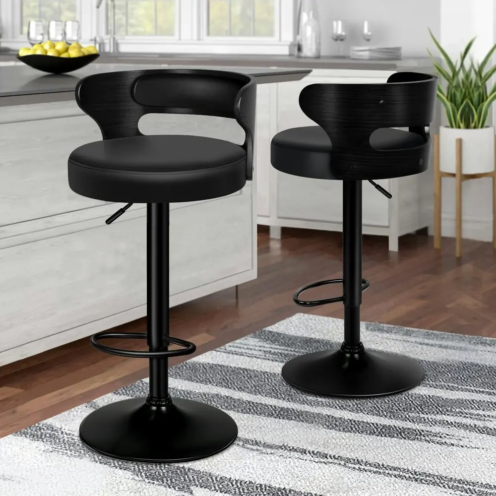 Alfordson 4x Bar Stool Kitchen Swivel Chair Wooden Leather Ramiro All Black