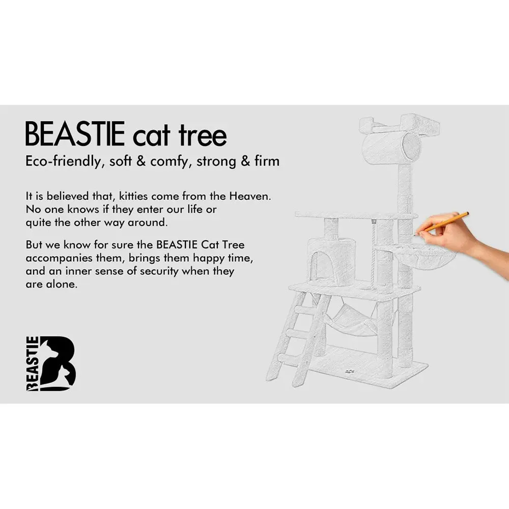 BEASTIE Cat Tree 141cm Beige Scratching Post Scratcher Tower