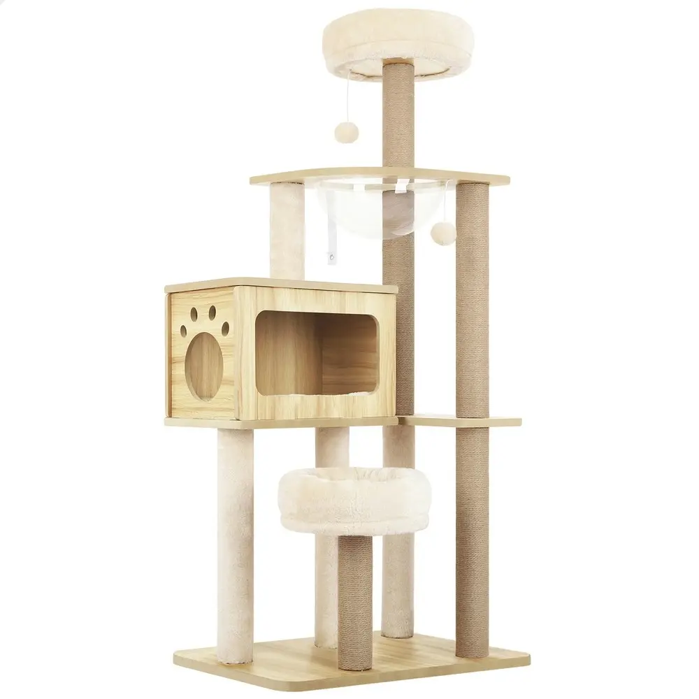 BEASTIE Cat Tree 144cm Wood Tower Scratching Post Scratcher