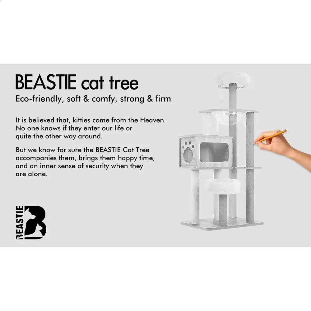 BEASTIE Cat Tree 144cm Wood Tower Scratching Post Scratcher