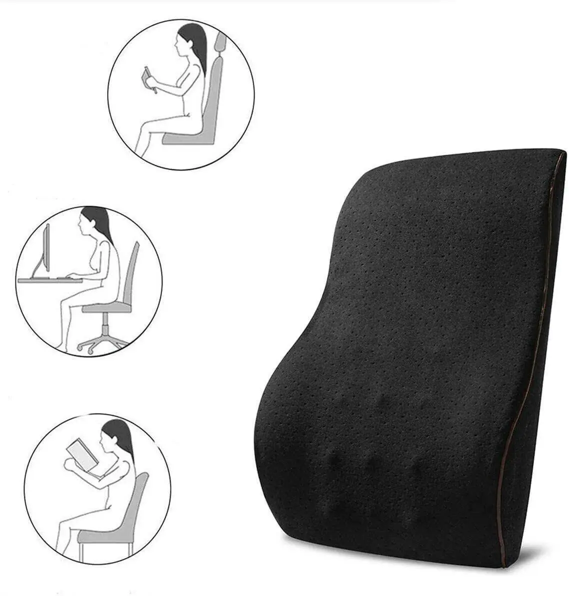 Memory Foam Lumbar Back Support Cushion Seat Waist Back Pillow Home Car Office