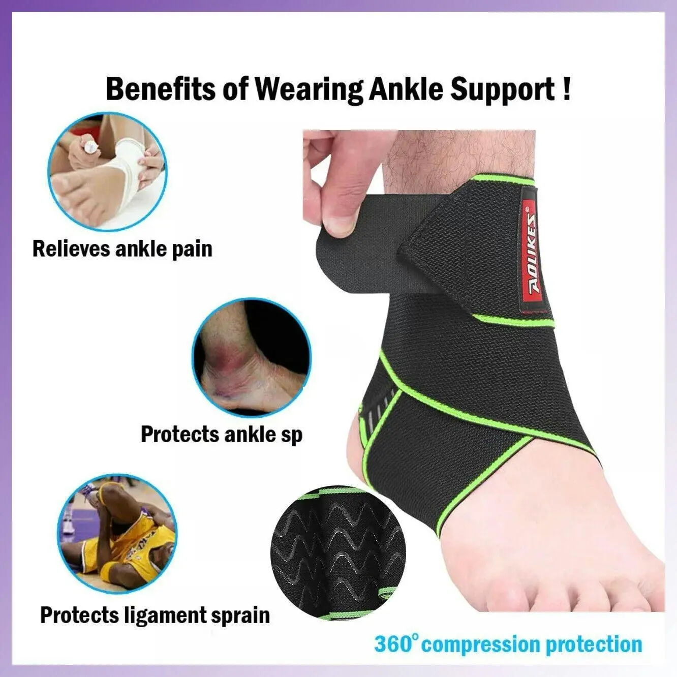 Aolikes Ankle Brace Support Compression Elastic Foot Wrap Protector Sport Au