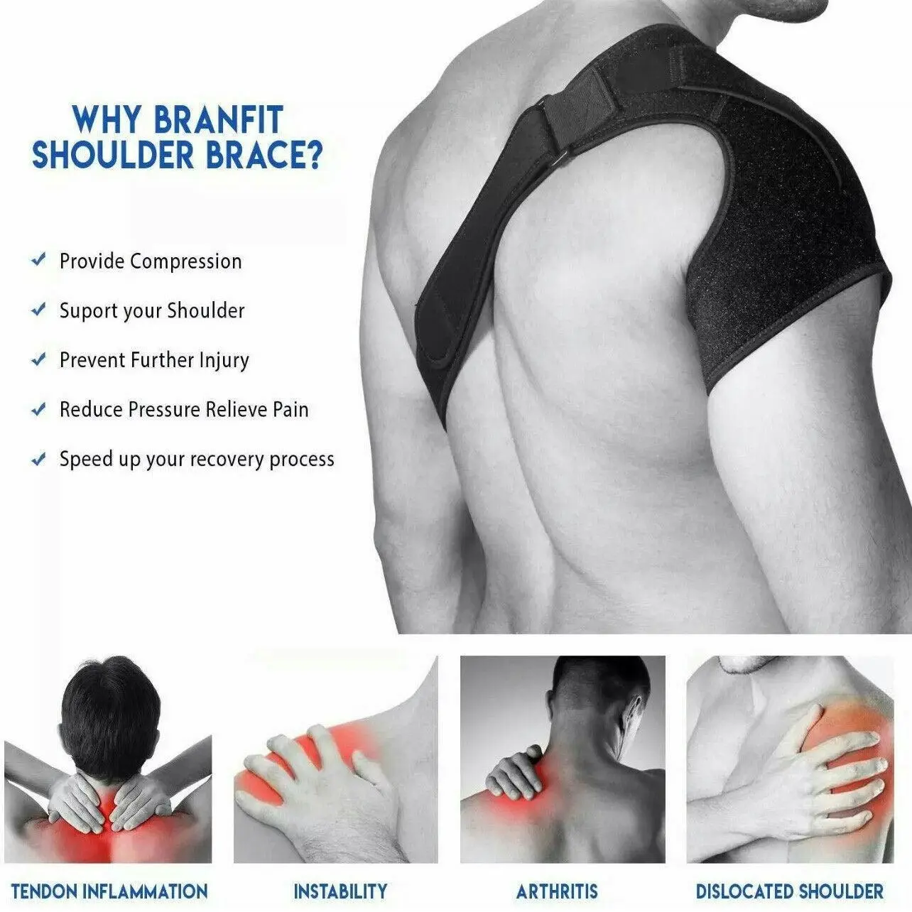 Aolikes Shoulder Brace Rotator Cuff Pain Relief Support Therapy Belt Sleeve Au