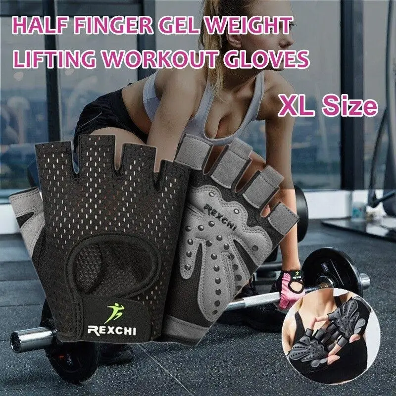 XL Women Fitness Gym Training Gloves Half Finger Gel Weight Lifting Workout Gloves