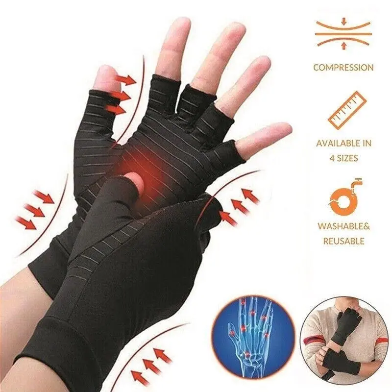 Compression Copper Arthritis Gloves Hand Wrist Brace Finger Pain Relief Support