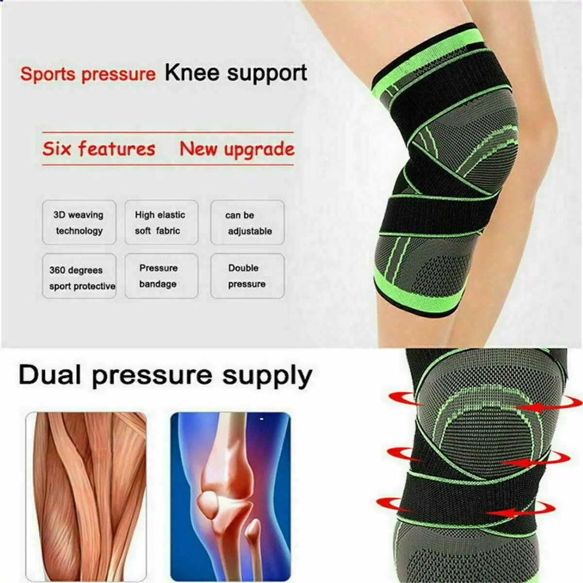 3D Weaving Knee Brace Breathable Sleeve Support Running Jogging Joint Pain Leg Black