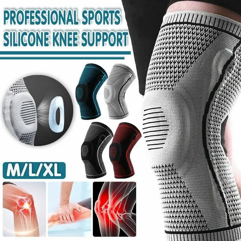 Red Knee Brace Knee Compression Sleeve Professional Sports Silicone Knee Support