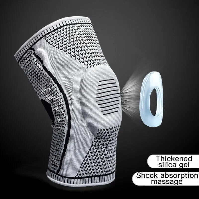 Grey Knee Brace Knee Compression Sleeve Professional Sports Silicone Knee Support