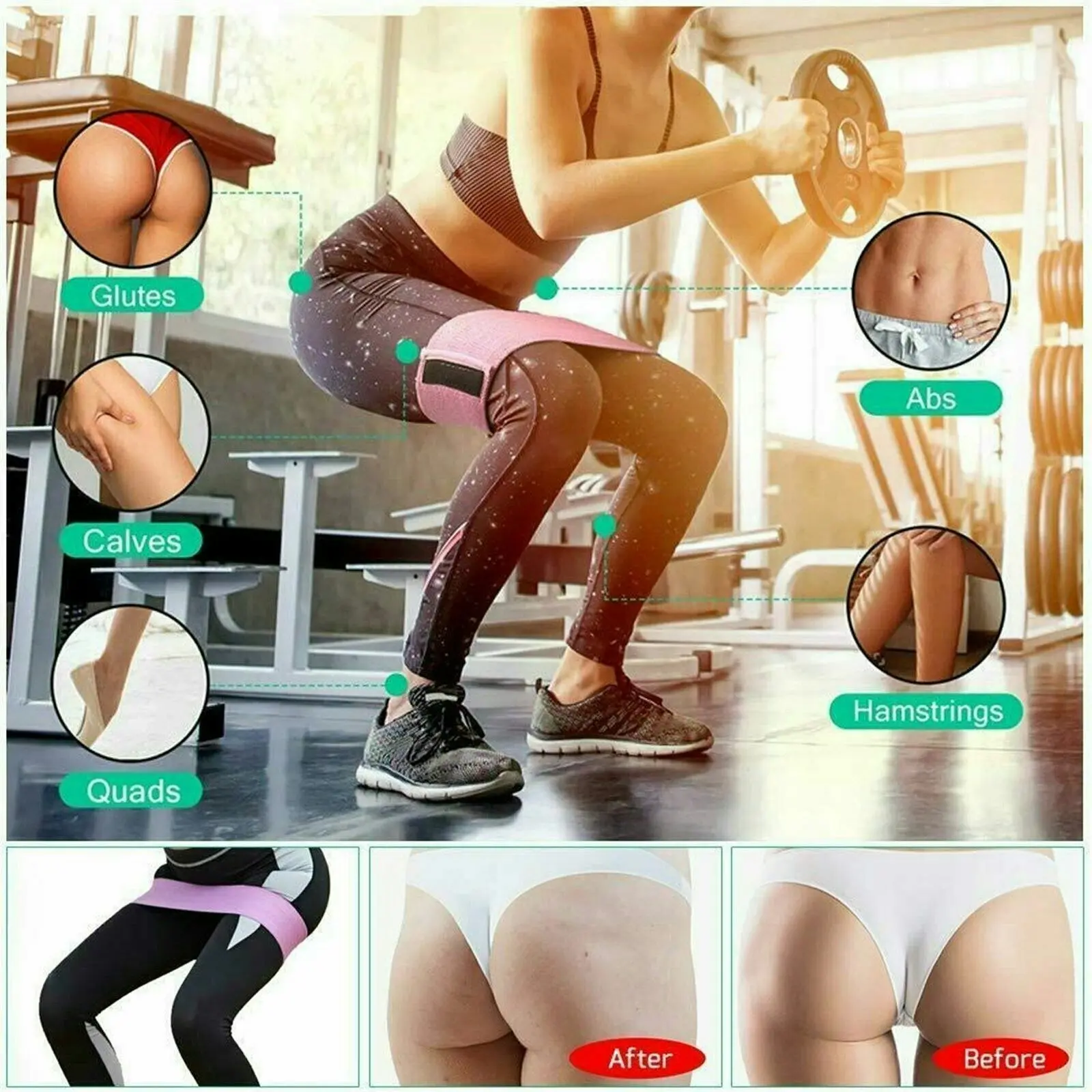 M 8*64CM Resistance Booty Bands Hip Circle Loop Bands Set Gym Home Exercise Women