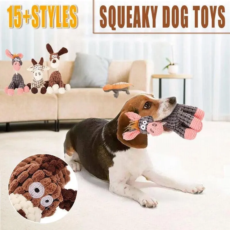 Squeaky Dog Toys Puppy Pet Chew Rope Squeaker Crinkle Rope Plush Toy Teething Au