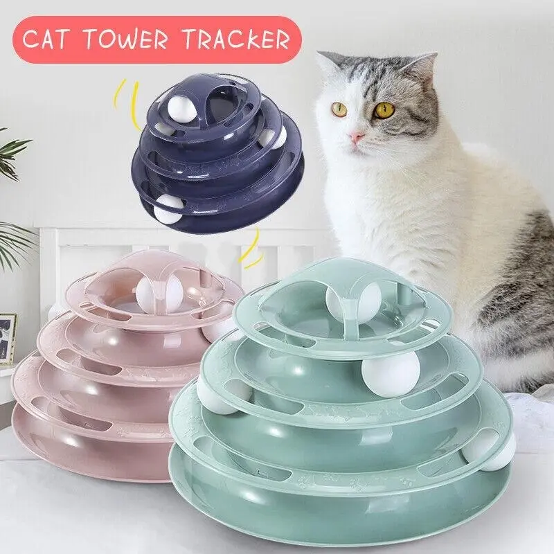 Funny Cat Toy Plastic Tower Interactive Track Ball Playing Game 3Levels Pet Toys