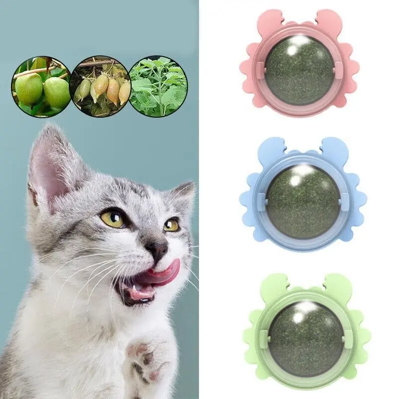 2PCS Rotatable Catnip Mint Ball Cat Treat Toys Licking Snack Cat Molar