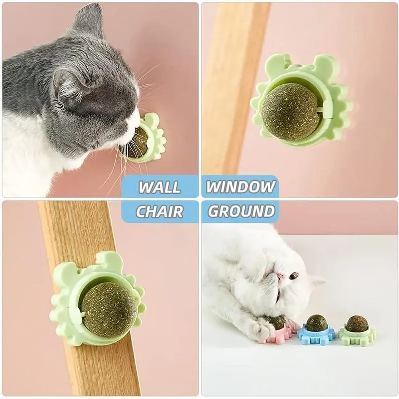 2PCS Rotatable Catnip Mint Ball Cat Treat Toys Licking Snack Cat Molar