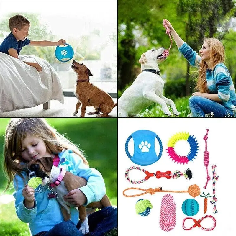 11Pcs Durable Cotton Rope Pull Teeth Clean Chew Toy Set for Dogs and Cats