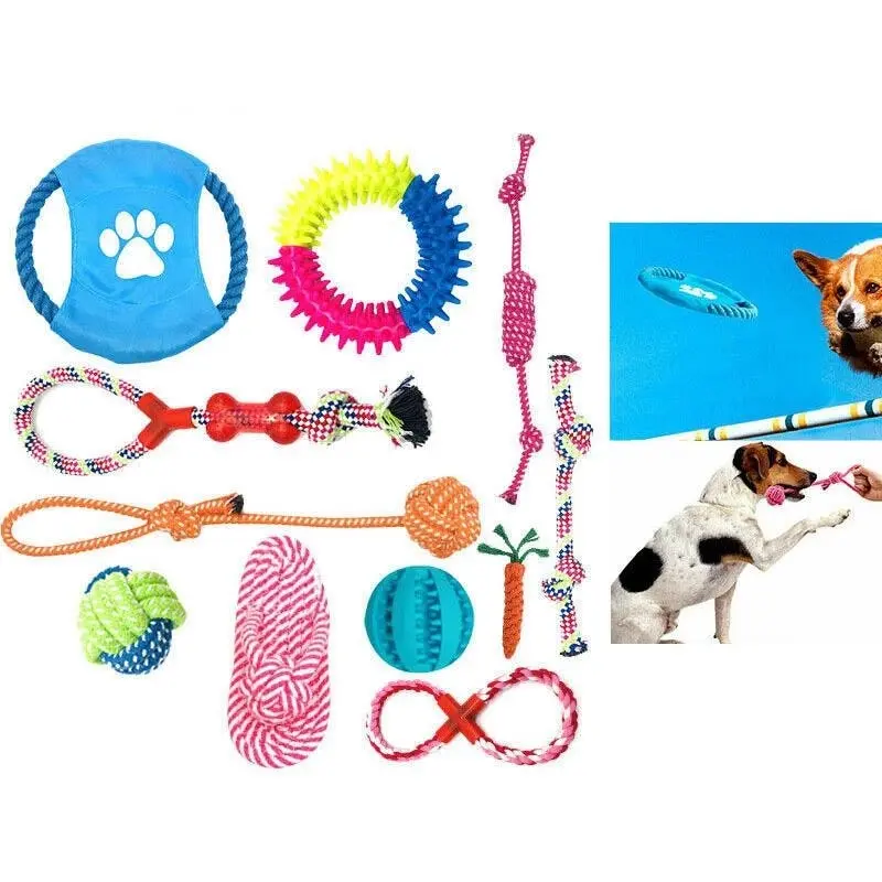 11Pcs Durable Cotton Rope Pull Teeth Clean Chew Toy Set for Dogs and Cats