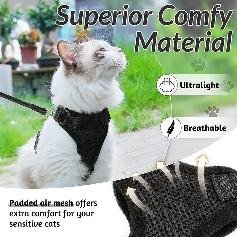 Cat Dog Harness & Leash Walking Escape Proof Adjustable Reflective Vest Harness