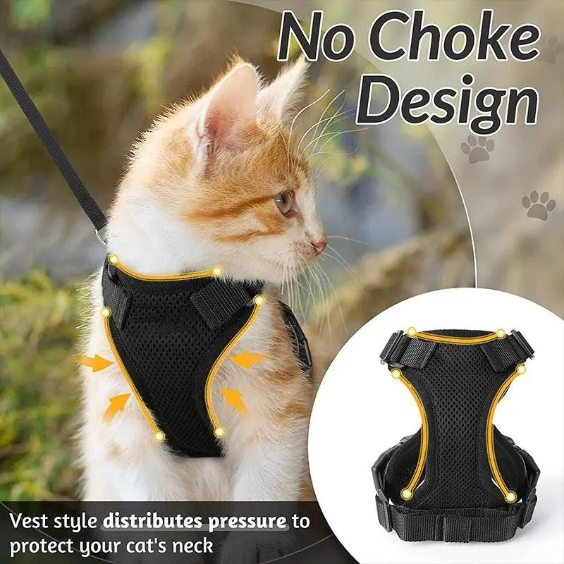 Cat Dog Harness & Leash Walking Escape Proof Adjustable Reflective Vest Harness