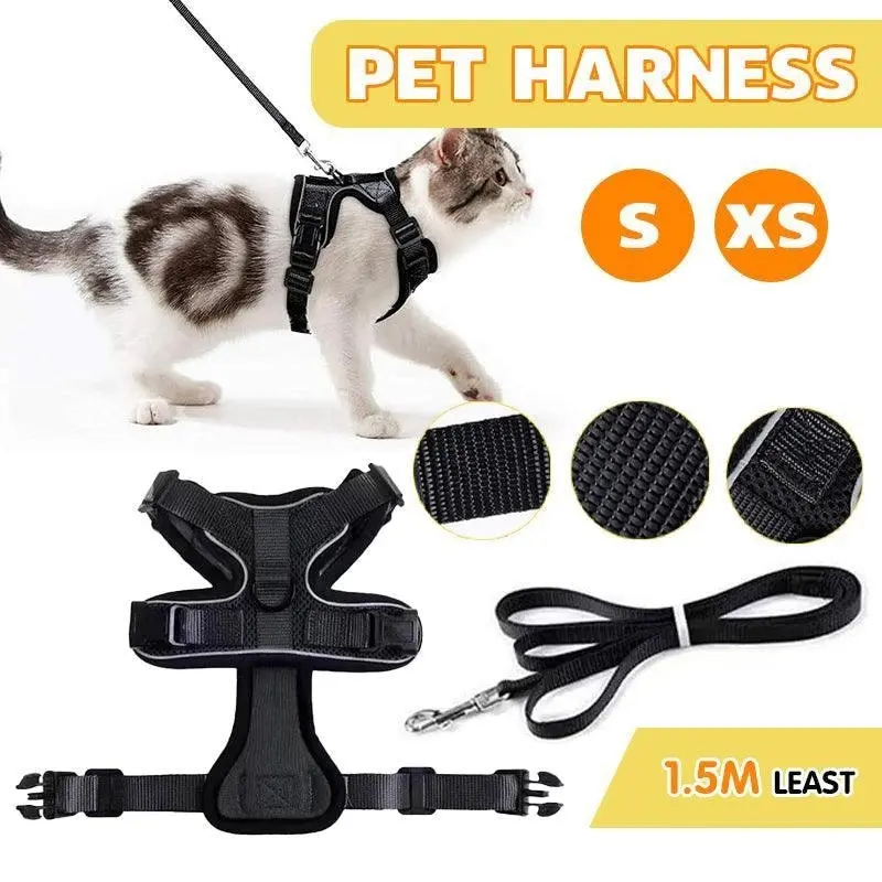 Cat Dog Harness & Leash Walking Escape Proof Adjustable Reflective Vest Harness