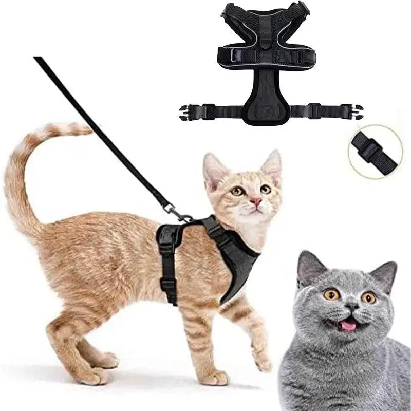 Cat Dog Harness & Leash Walking Escape Proof Adjustable Reflective Vest Harness