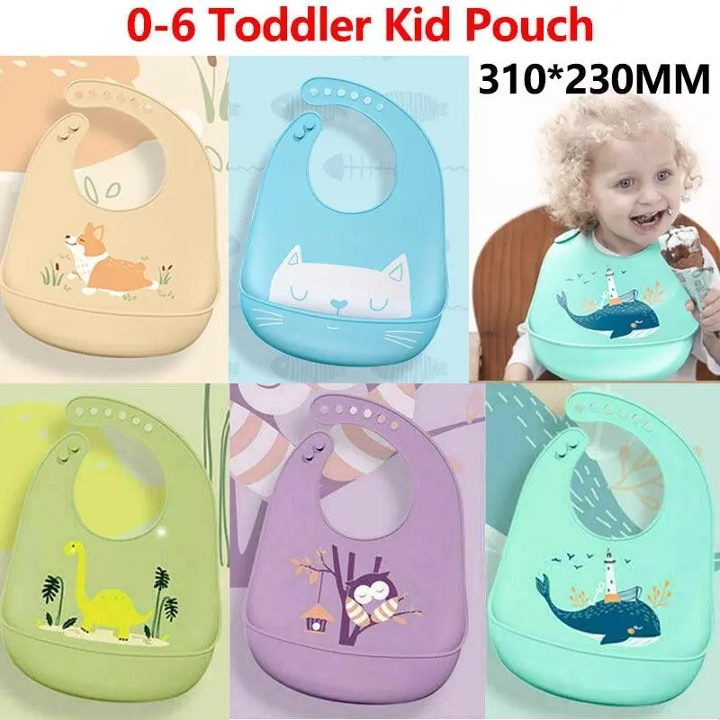 Baby Feeding Bib Apron Smock Waterproof Silicon Easy Clean 0-6 Toddler Kid Pouch