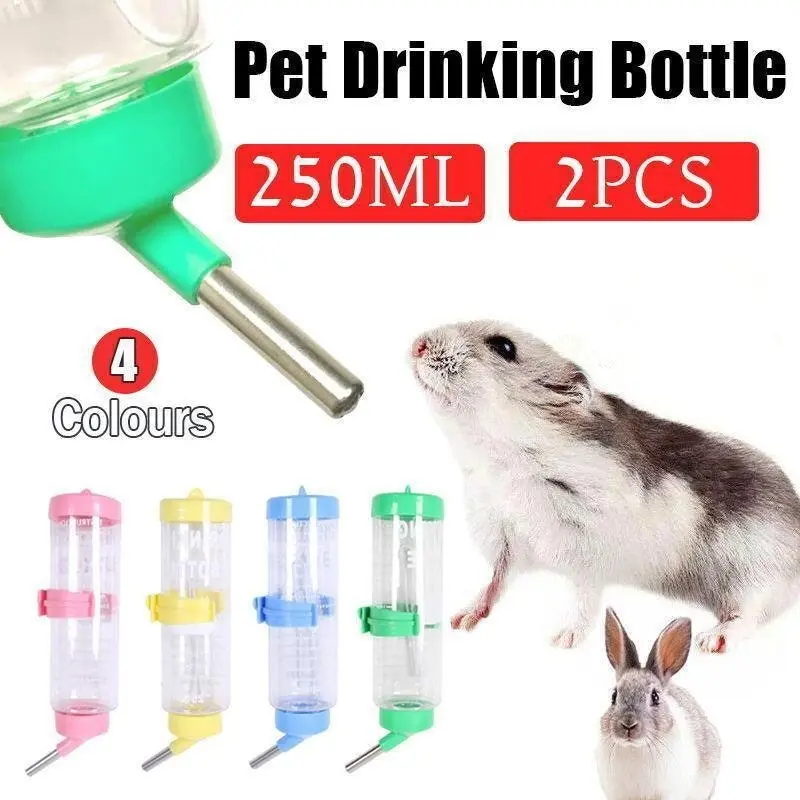 2X Pet Guinea Pig Rabbit Hamster Rat Drinker Drinking Water Bottle Waterer 250ml