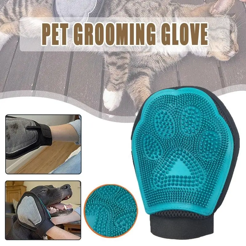 Pet Grooming Glove Luxury Dog Fur Cat Hair Remover 2-In-1 Deshedding Mitt