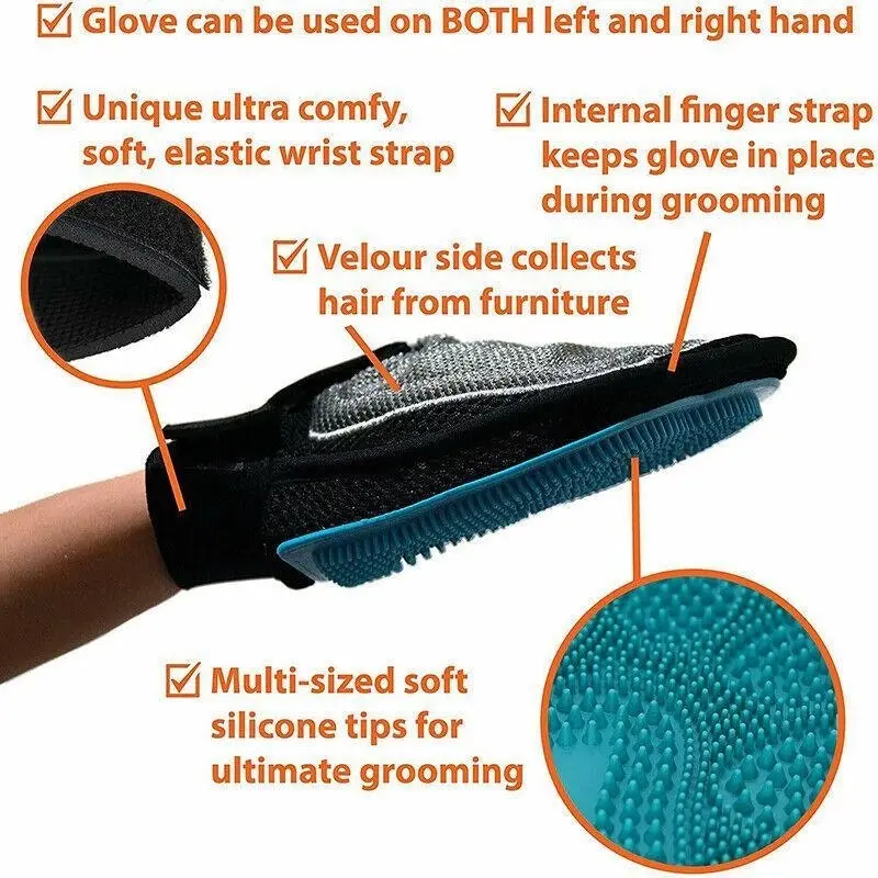 Pet Grooming Glove Luxury Dog Fur Cat Hair Remover 2-In-1 Deshedding Mitt